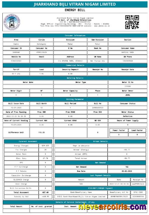 INDIA JHARKHAND BIJLI VITRAN NIGAM LTD utility bill